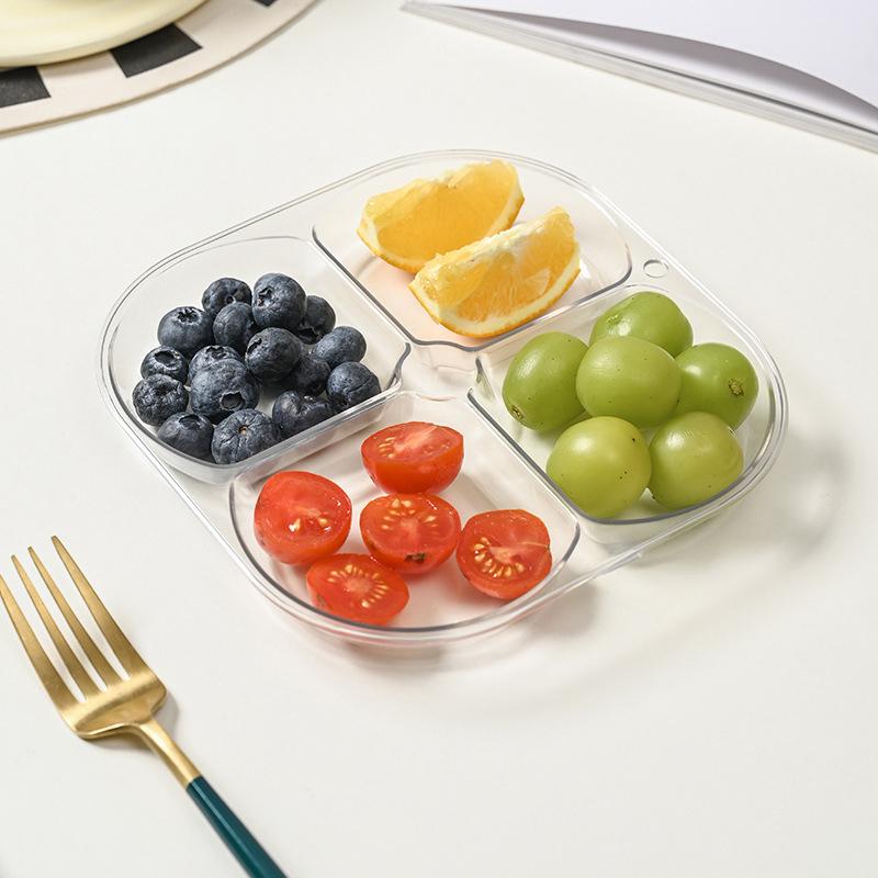 Divided Plates Anti-Scalding Fruit Plate 4 Compartment Food Dinner Plate Tray Multifunctional Divided Serving Tray