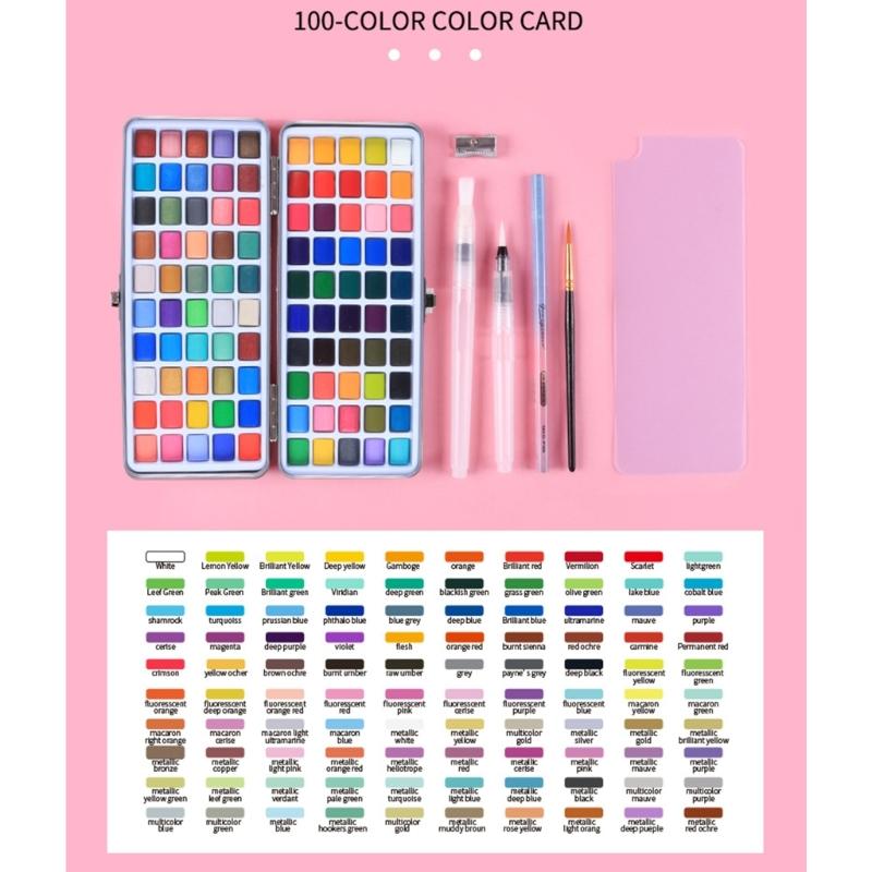 50/72/90/100 Colors Solid Watercolor Paint Set Pearlescent Watercolor Paint Art Painting Supplies for Hobbies Painter