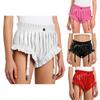 Women's Wet Look PU Leather Briefs S-3XL: Ruffled Trim Ruched Bloomer Shorts with Garter Clips Glossy Nightwear for Nightclub Rave Party