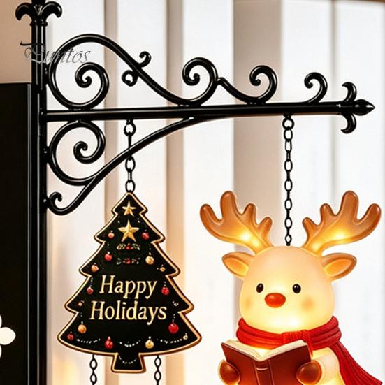 Unique Office Desk Decor Christmas Book Shelf Light, Iron Bookend Night Lamp with Santa Cozy Reading Corner Reindeer Snowman, Warm Glow Tabletop
