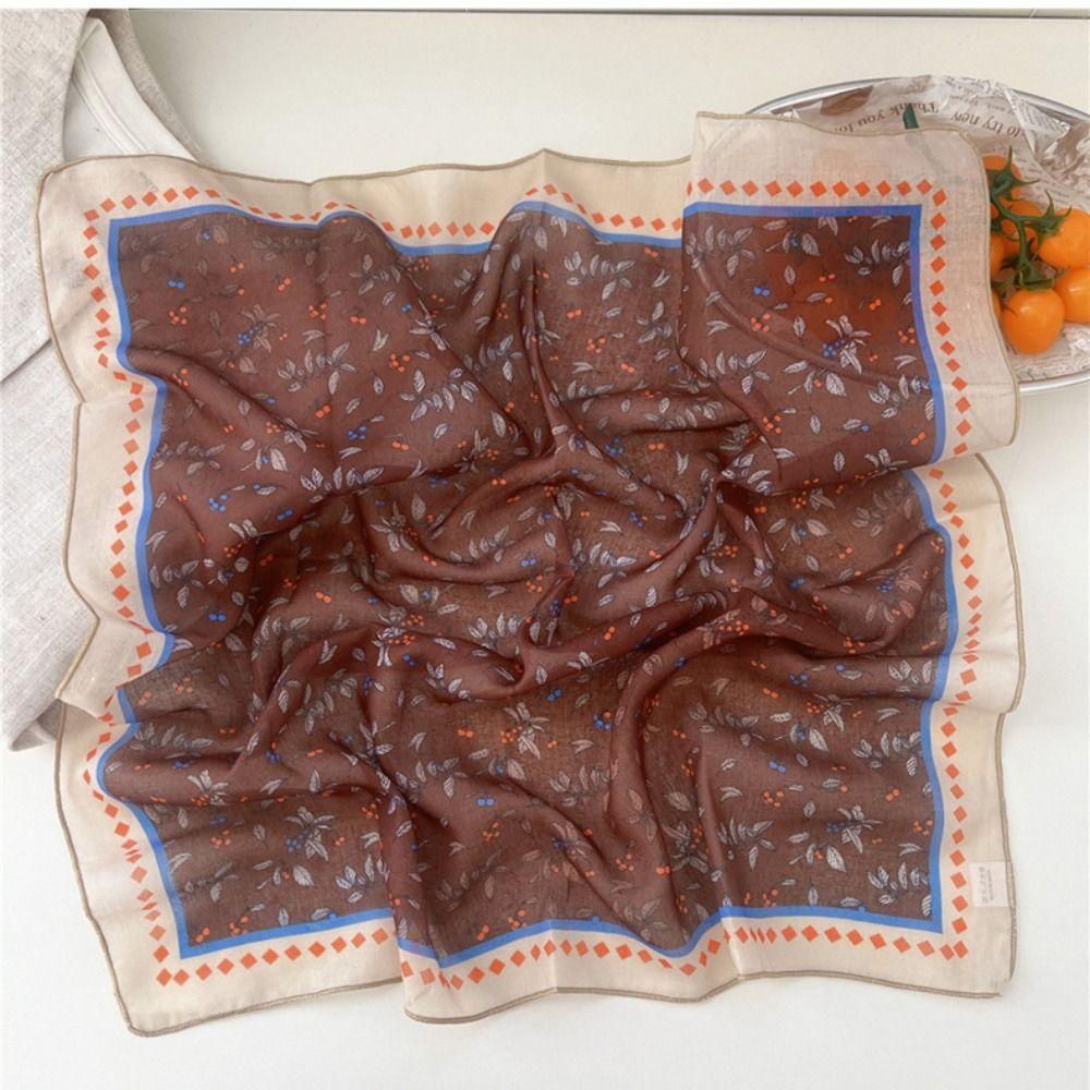 Flower Cotton Linen Print Scarves Floral Printed Silk Scarf Retro Square Handkerchief  Vacation