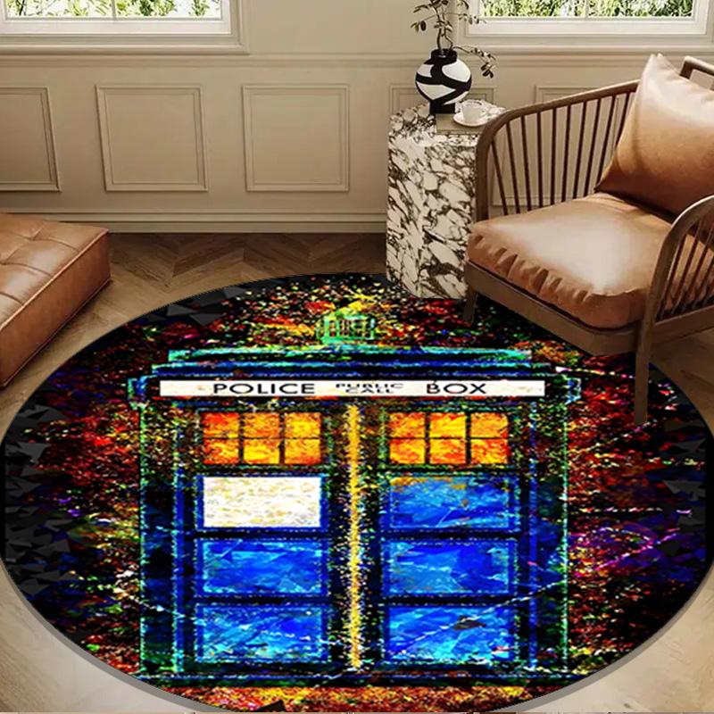 Tardis In Starry Night Round Rug for Livingroom,Bedroom, Palyroom, Chair Rug, Area Rug, Circle Carpet, Large Size Fan Christmas Gift
