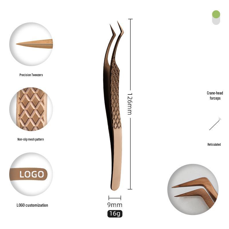 Golden Feather Stainless Steel Eyelash Tweezers for Grafting and Extensions