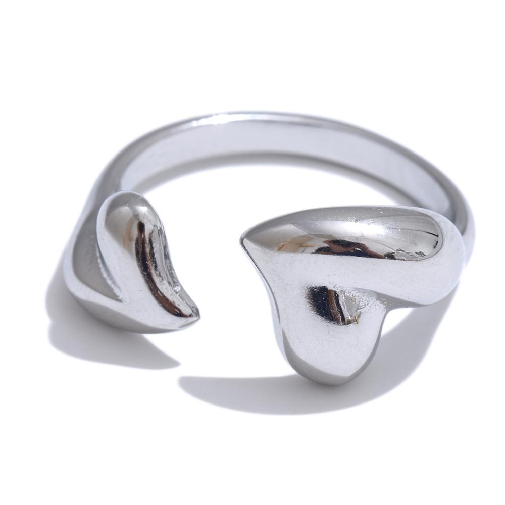 

Yhpup Minimalist Stainless Steel Metal Heart Adjustable Open Ring Waterproof Texture Charm Romantic Jewelry Wholesale resizable