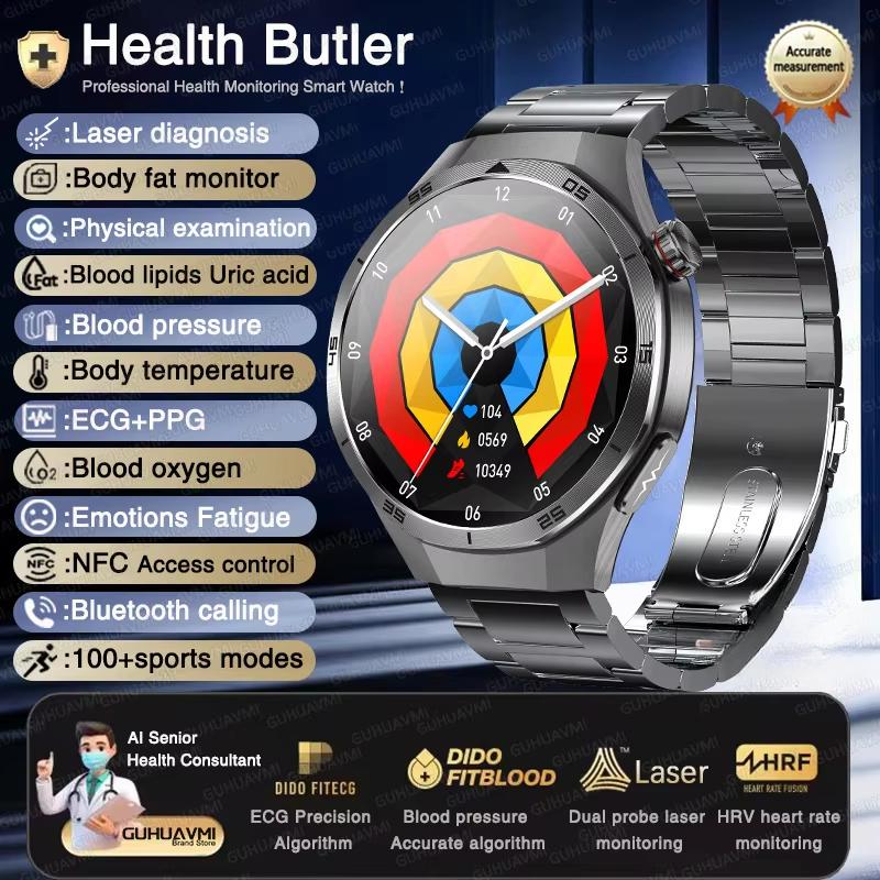 2025 Nové Zdraví Neinvazivní AI Diagnostické Chytré Hodinky EKG TK Pánské Tři Vysoké Kyselina Močová Krevní Tuk Bluetooth Hovor Chytré Hodinky