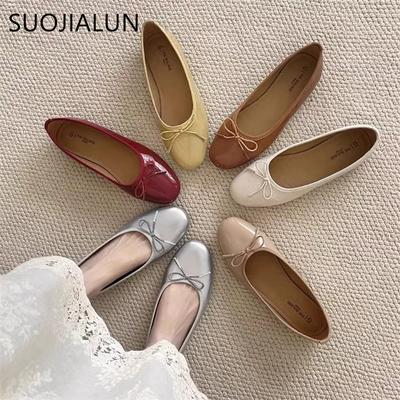 Mode SUOJIALUN Printemps Nouvelles Femmes Chaussures Plates Mode Bout Rond Peu Profondes À Enfiler Dames Élégantes Ballerines Talon Plat Souple Ballet Sho