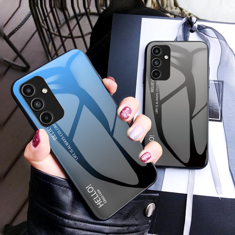 For Samsung Galaxy A25 A 25 5G deksel Gradient Aurora herdet glass myk ramme bakdeksel Telefonveske