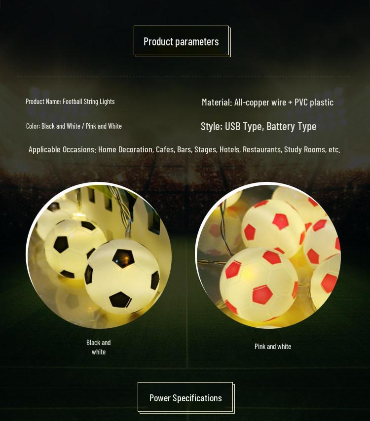World Cup Football Theme LED String Lights - Indoor Party & Festival Decor - Baby's Breath Colorful Design