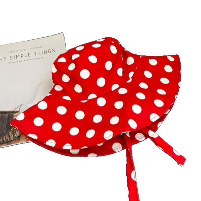 Vintage Red Polka Dot Bucket Hat With Wide Brim Sun Protection For Women Summer Casual