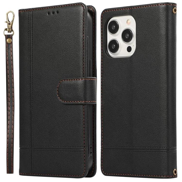 

For iPhone 13 Pro 6.1 inch Cell Phone Case PU Leather Flip Cover with Mirror