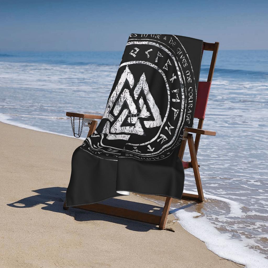 Scandinavian Valknut Viking Rune Beach Towel, Quick Dry Lightweight for Beach Pool Gym
