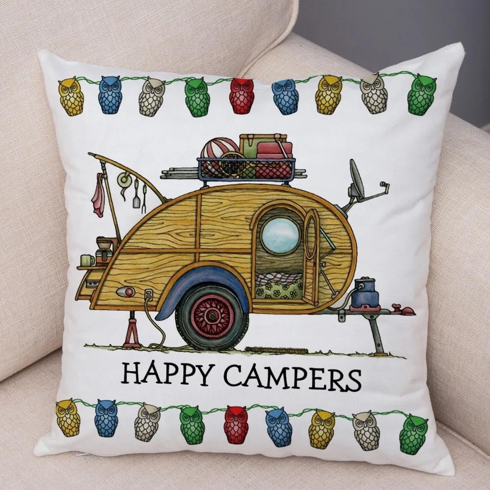Cartoon house travel car camper series cushion cover pillowcase decoration life home pillowcase suitable for sofa bedroom room