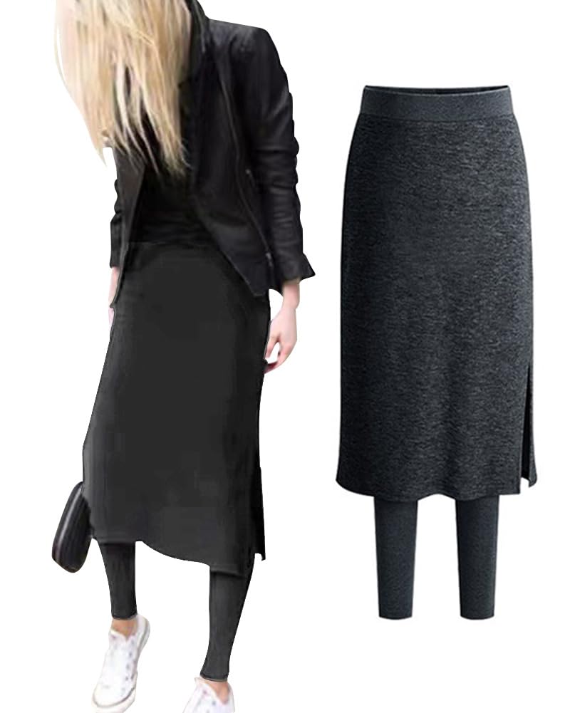 Skirt with Warm Long Skirt for Fall and Loungewear Dark [Ressh.N] Fleece-Lined Leggings, Winter, (2XL, Gray)