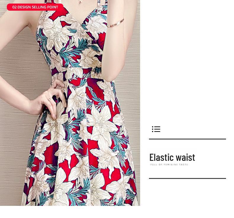 Elegantní květinové šaty na ramínka - Dámský štíhlý letní plážový dovolenkový outfit 2023