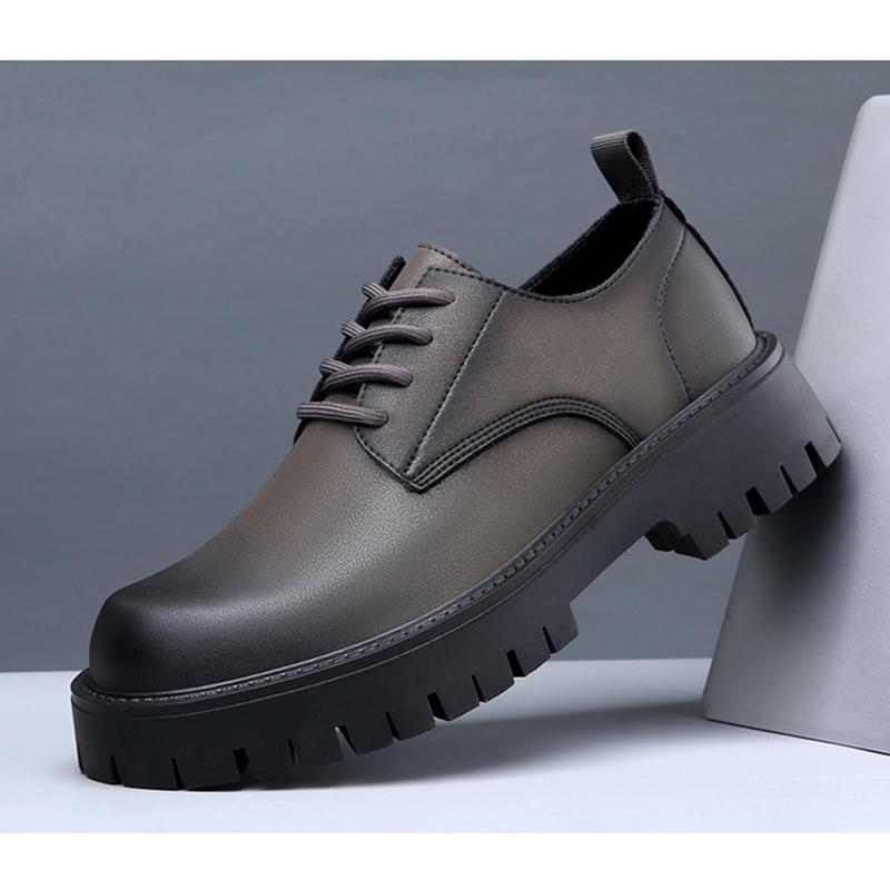 Fashion Genuine Leather Shoes Men Brand Footwear Thick Sole Non-slip Cow Leather Mens Casual Shoes DX018