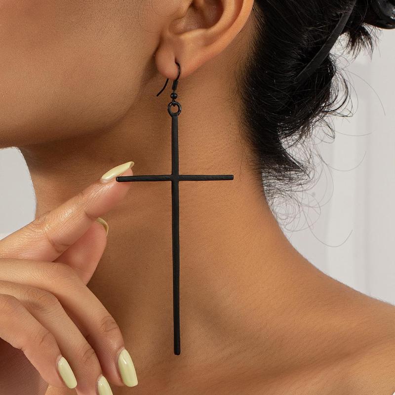 

Cross Drop Earrings Exaggerated Creative Trendy Light Luxury Ins Style Metal Cross Earrings чёрный