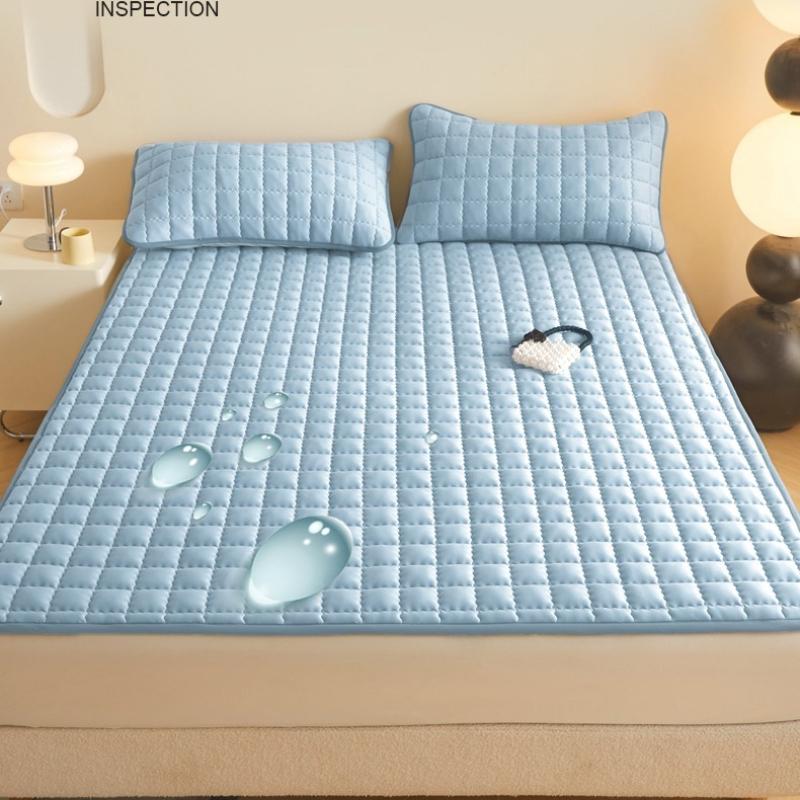 

Waterproof Solid Color Mattress Protector Fitted Sheet Soft Breathable Bed Cover 80*190cm темно-синий