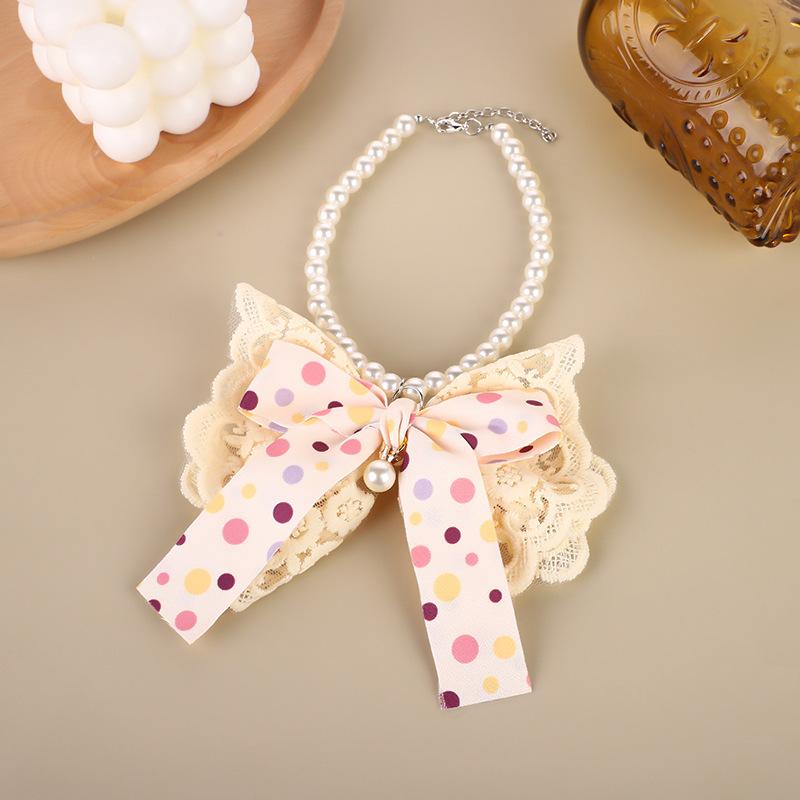 Polka Dot Bow Pet Collar Muppet Cat Dog Puppy Lace Necklace Handmade Accessories Pet Dog S:26.0+5cm