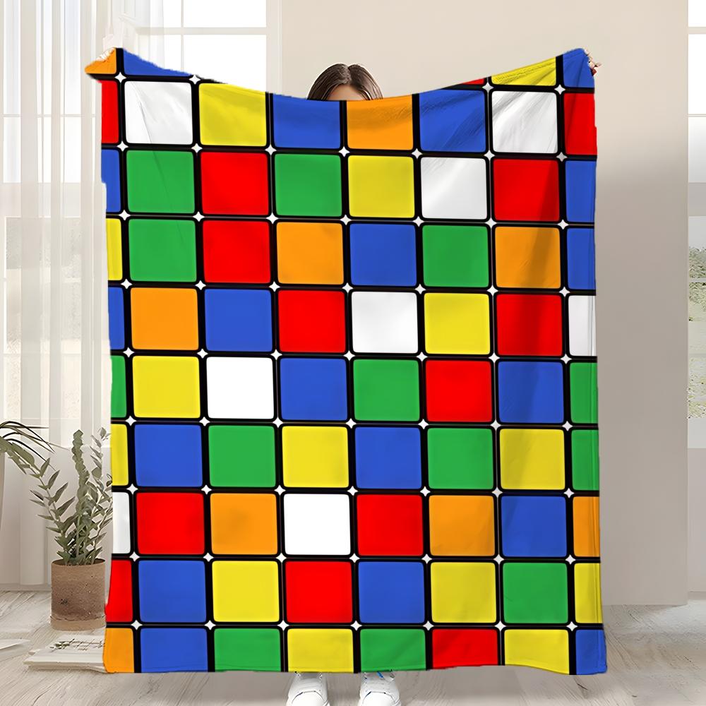 Cute cartoon style Rubik's cube Throw Kid-Friendly Flannel Throw Blanket Soft Warm Anti-Static Washable All Season