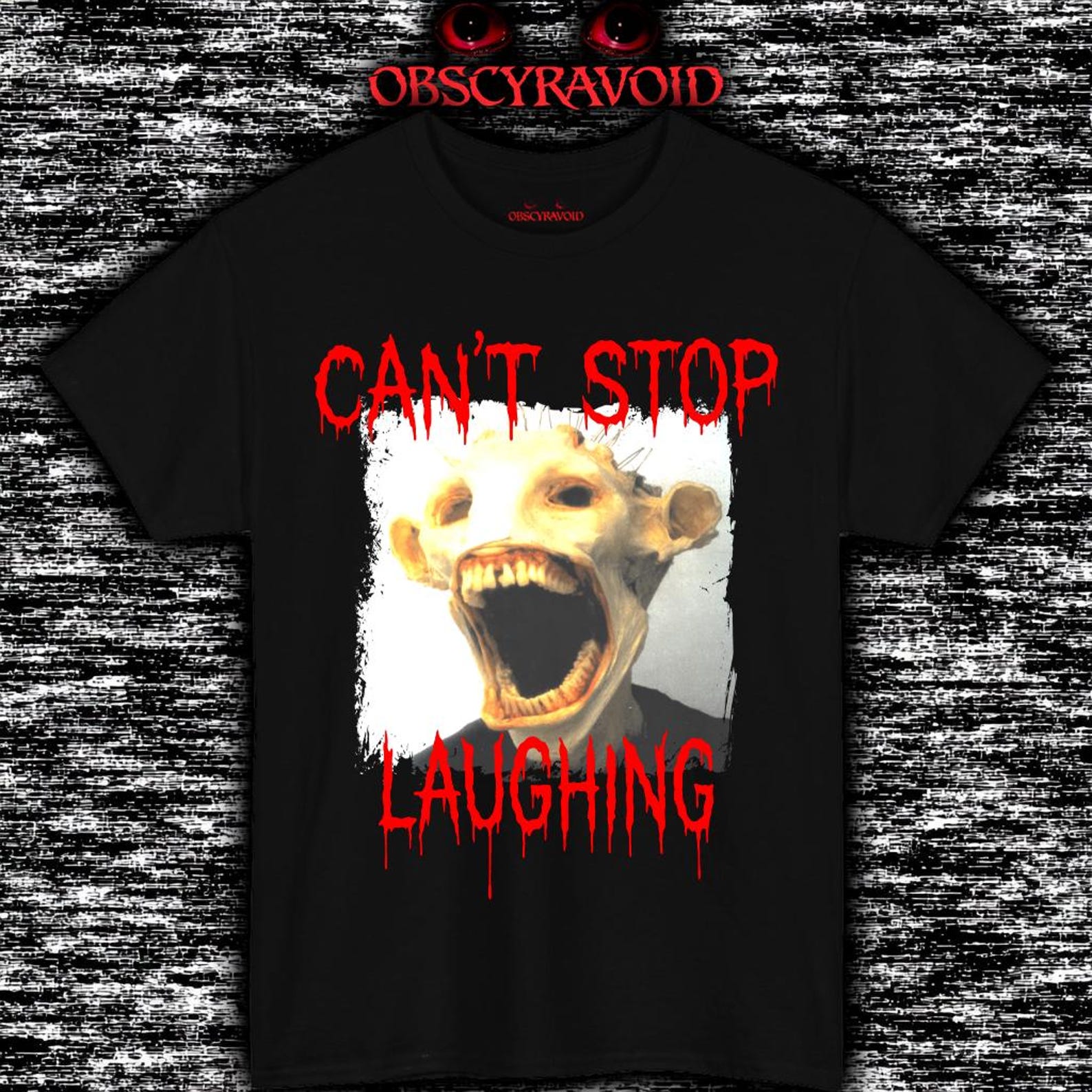 Can t Stop Laughing Horror T-Shirt Creepy Monster Graphic Tee, Scary Analog Horror Design M