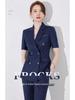 Navy Blue Short Sleeve Double-Breasted Professional Suit Set