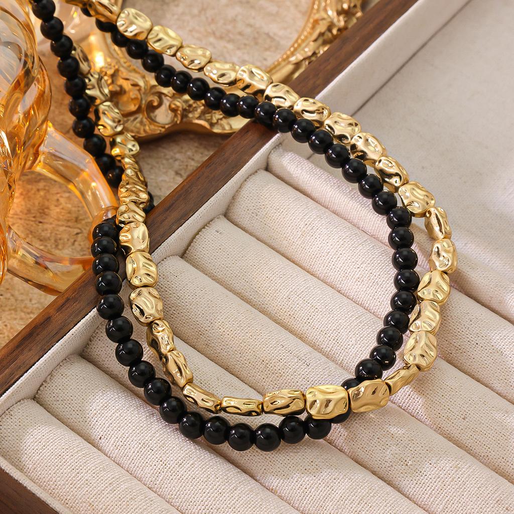 Fashion Personality Niche Explosive Bracelet Plated With 18K Gold Natural Obsidian Bead Necklace Women