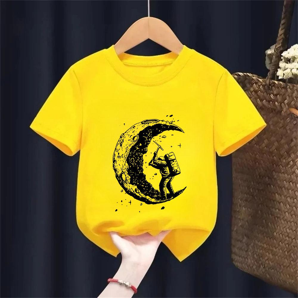 Kids 100 Cotton Moon Print Casual Summer Cool Short Sleeve Boys and Girls Tshirt Tee Tops
