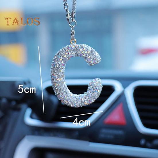 Bling Car Letter Charm Faux Crystal Letter Pendant Car Rear View Mirror Hanging Rhinestone Alphabet Ornament for Car Tree Accessory