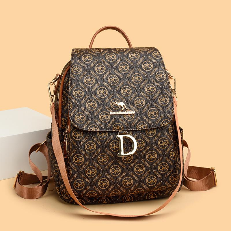 Schoolbag Printed Backpack Women's New Retro Trend Multi-functional Dual-purpose Casual Backpack Simple Large-capacity Travel Bag