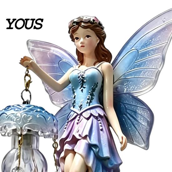 Artistic Wall Lamp for Living Room Fairy Night Light, Resin Elf Sculpture Lantern Bedroom, 3D Flower Hanging Art Decor with Faux Crystal Pendant,