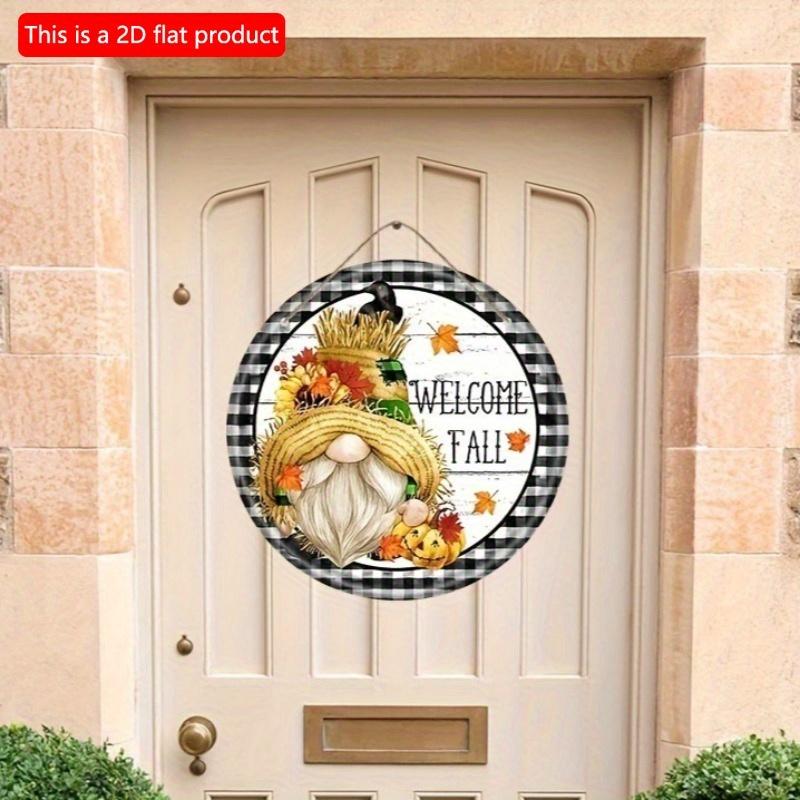 2d Flat 20*20cm, Autumn Home Decoration, Welcome Fall, Dwarf Circular Wooden Logo, Creative Decorative Signs, for Home, Garden, Bedroom, Bar Decor.