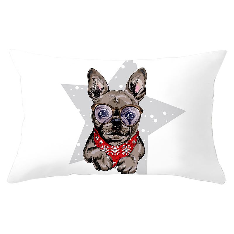 Dog Print Series Christmas Pillowcase Rectangular Peach Skin Waist Pillowcase Home Sofa Cushion Cover