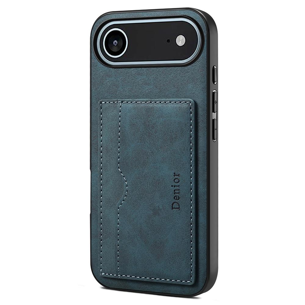 

DENIOR For iPhone 17 Air Case Card Holder Kickstand Leather Phone Back Cover Blue