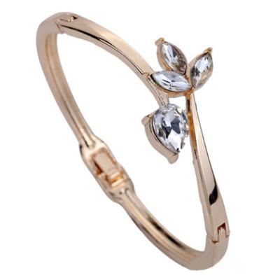 Women's Rose Gold Plated Hollow Inlay Rhinestone Flower Slender Cuff Bangle Bracelet