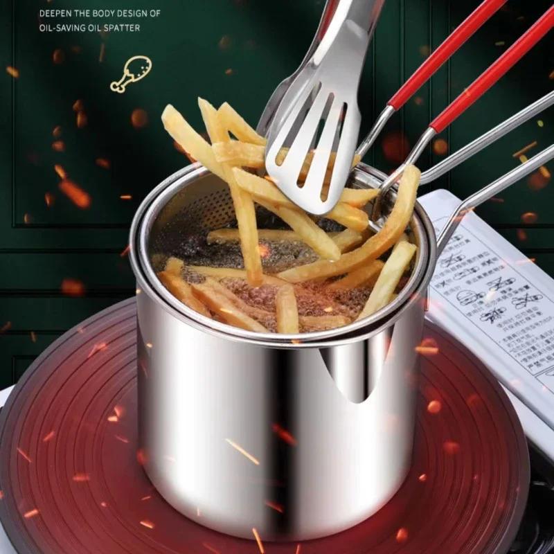 Stainless Steel Deep Fryer with Frying Basket High Temperature Kitchen Fryer Pan Cooking Tool Multifunctional Small Pot Cookware