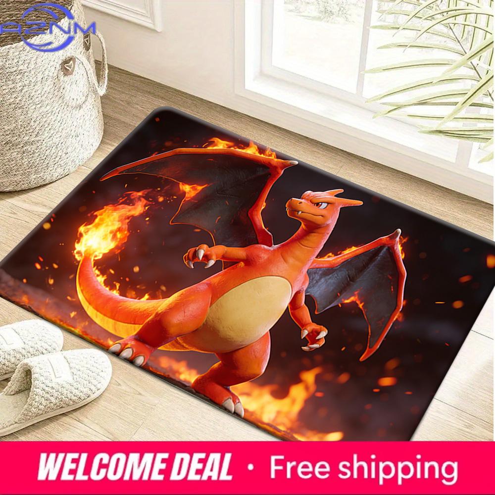 3D Charizard Fire Background Print Non-slip Doormat, Soft Absorbent Floor Rug for Home Decor 40x60cm