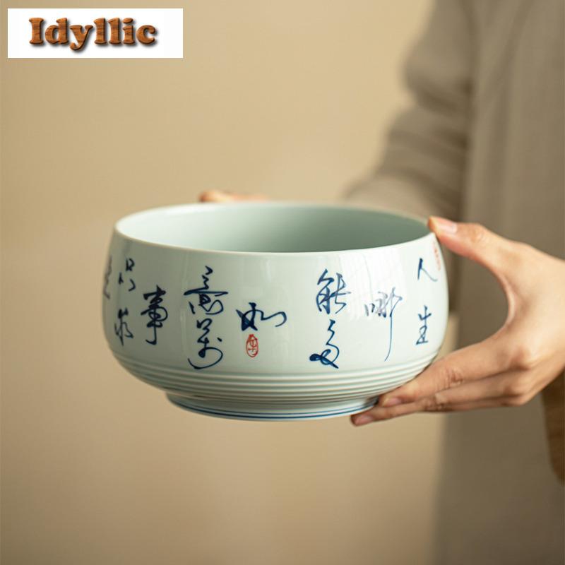 1400ml Hand-painted Poetry And Prose Jianshui Boutique Tea Wash Bowl Writing-brush Washer Tea Residue Bucket Chaxi Collection