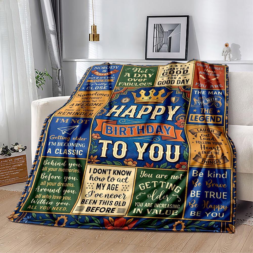 Happy Birthday Inspirational Quotes Flannel Blanket-Soft and Suitable for Sofas,Beds,Offices,Travel,All Seasons,Great Gift for Holidays and Birthdays.