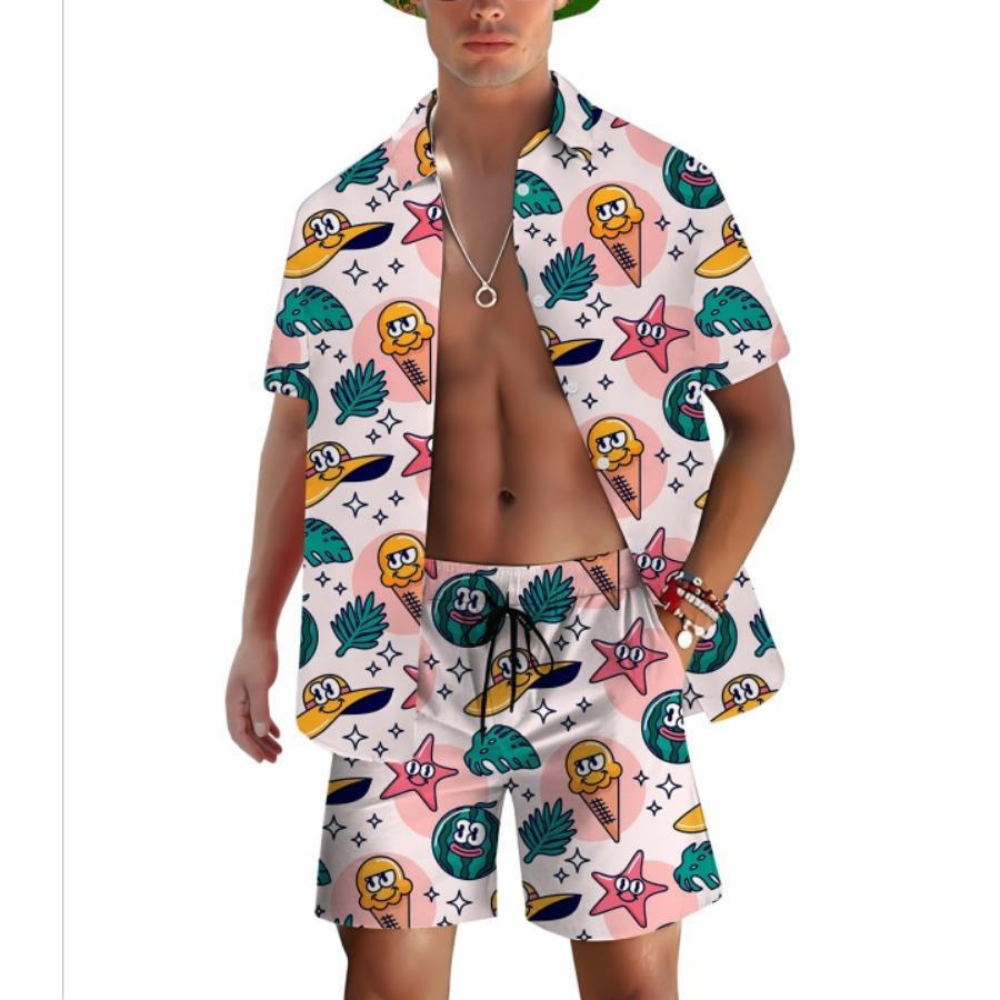 Summer Graffiti 3D Print Men Shirt Sets Fashion Short Sleeve Shirt Oversized Beach Shorts Streetwear Hawaiian Suits Clothes