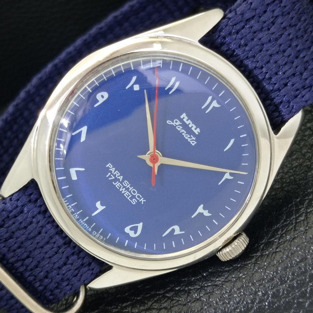 VINTAGE HMT JANATA HAND-WINDING INDIAN MENS ARABIC BLUE DIAL WATCH A700323-5 R202-a700323