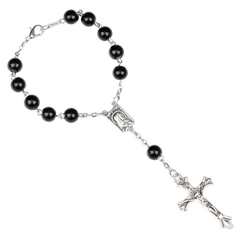 Catholic Black Rosary Beads Necklace For Women Men Cross Long Pendant Necklaces Praying Religious Zircon Church Gifts Rosarios