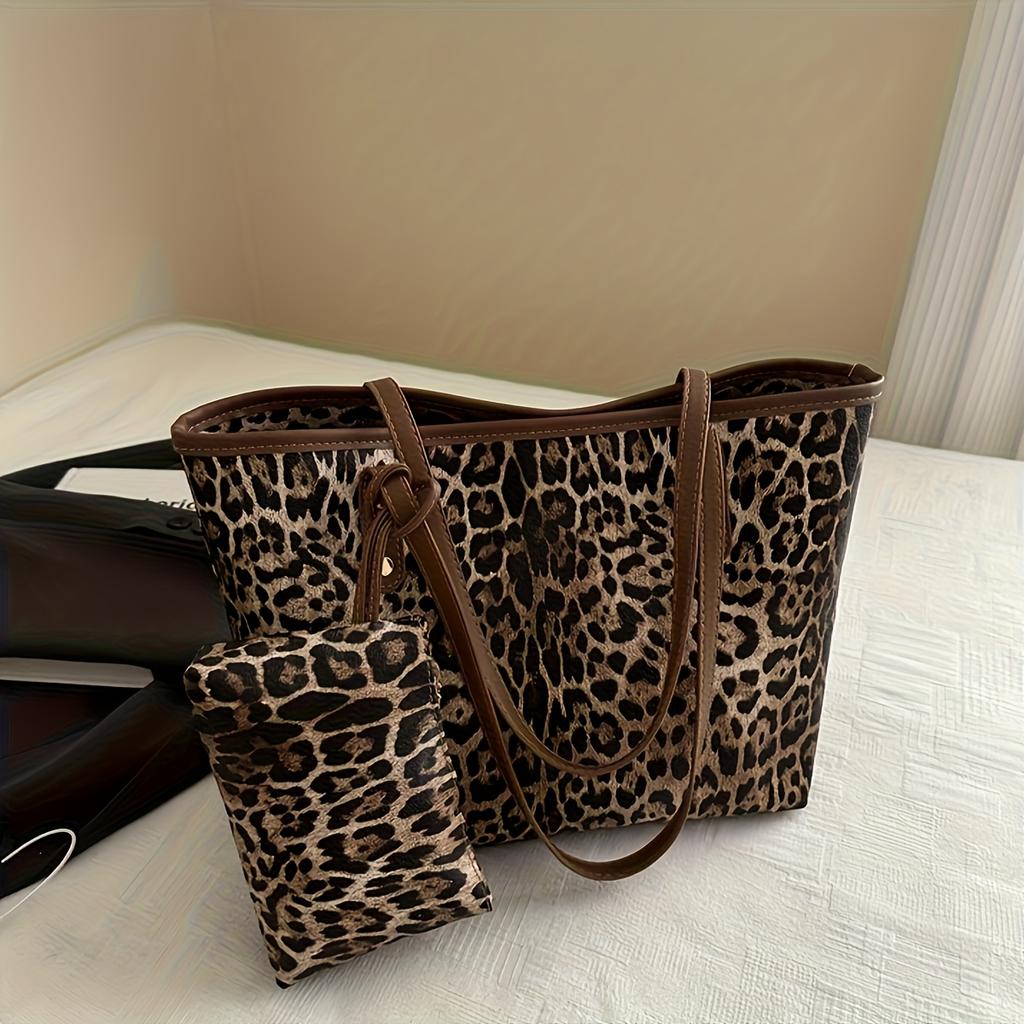 Vintage Animal Print Autumn New Leopard Print Suit Shoulder Bag, European and American Large Capacity Fashion Personalized Casual Style