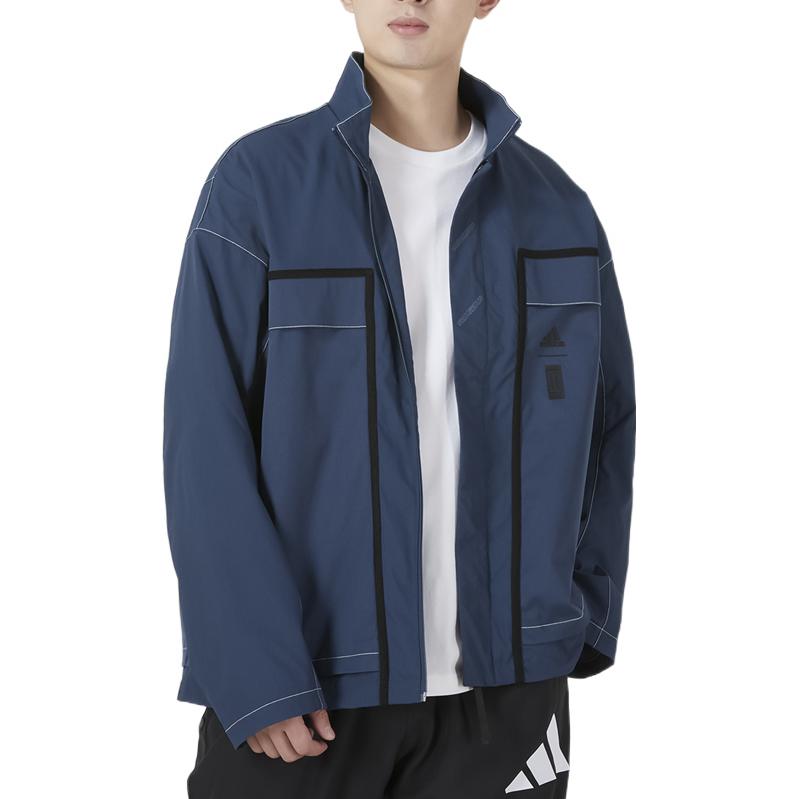 Adidas Loose Casual Spliced Windproof Stand Collar Jacket Men Outerwear Blue HM7471