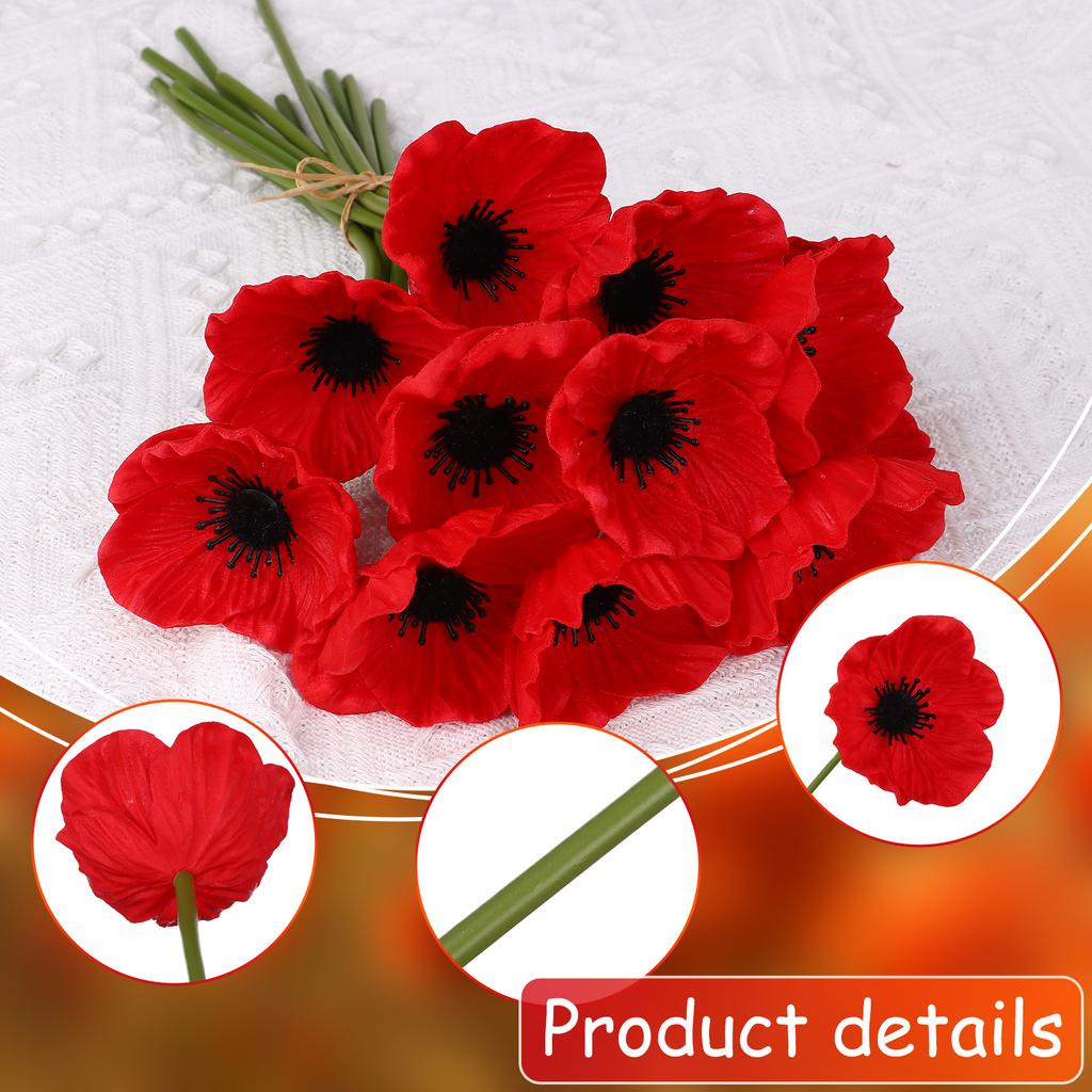 30 Pezzi Papaveri Rossi Artificiali Pu Papaveri Real Touch Fiori Finti Per Tavolo da Cucina Centrotavola Matrimonio Festa Bouquet Nuziale Casa P