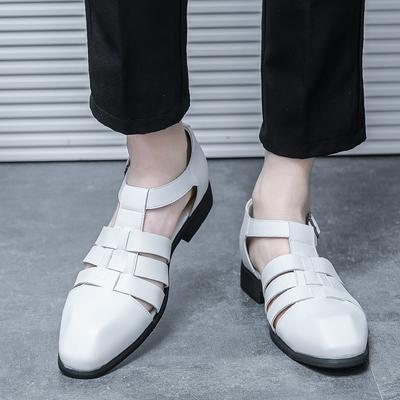 Men’s White Sandals Mary Jane Roman Sandals Dress Close Toe Black Leather Shoes Large Size