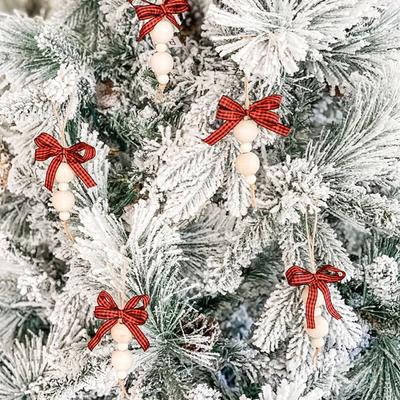 Weihnachten Weihnachtsschmuck Exquisiter Taschenanhänger Bauernhausstil Holzperlen Nordischer Stil Schleifendesign Ländlicher Stil 15cm