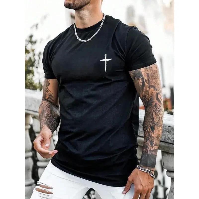 Cross Graphic T-Shirt Minimal Christian Tee Small Chest Print Unisex Casual XXL