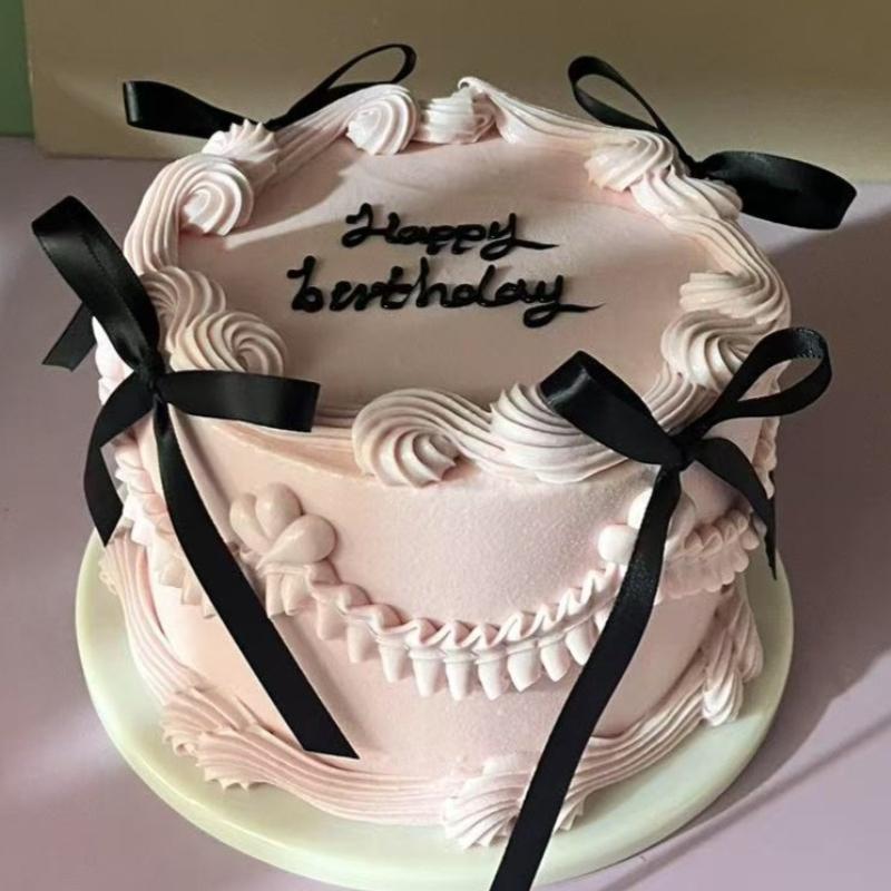 Modelo de Bolo de Aniversário de Simulação 6 Polegadas / 15cm Estilo Ballet Fada Fita Laço em Forma de Creme Adereço para Foto Decoração de Restaurante Exibição