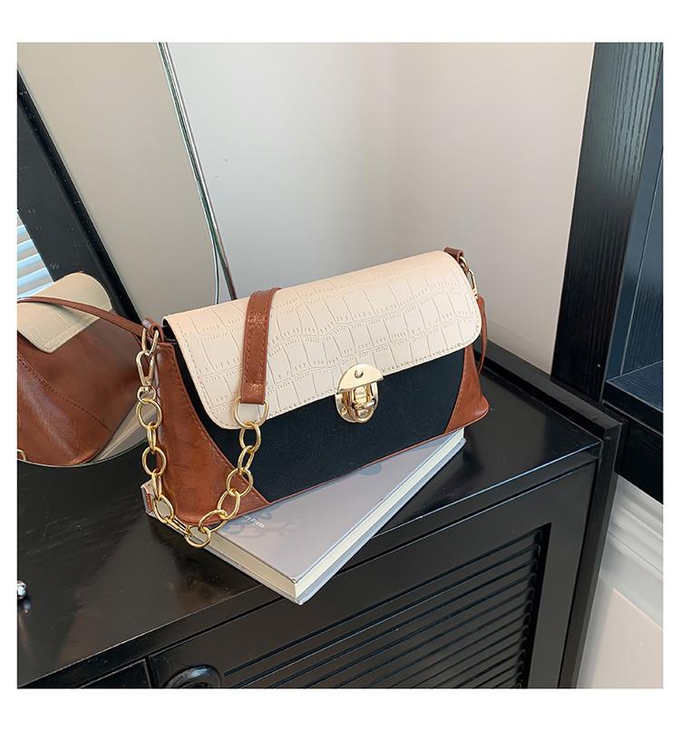 Retro Color Block Shoulder Bag 2024 New Trend Street Style Pu Material Medium Size