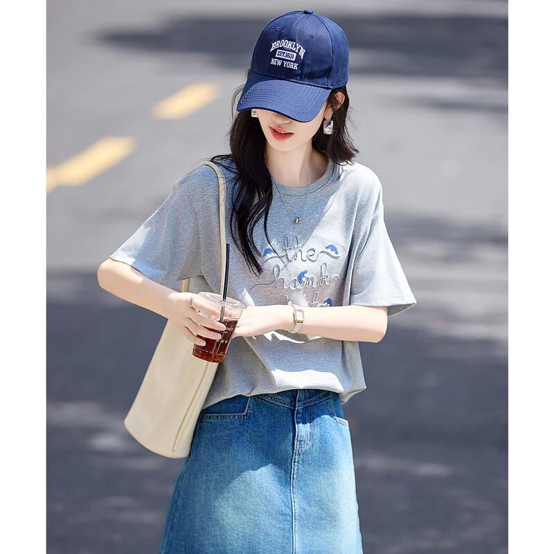 Women's 3D Letter Round Neck T-Shirt